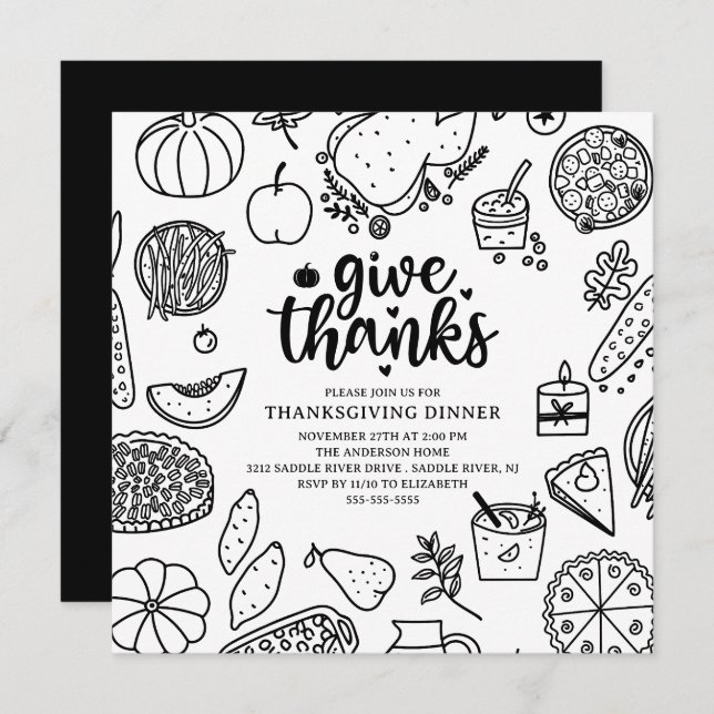 Give Thanks Thanksgiving Dinner Invitation (Front/Back)