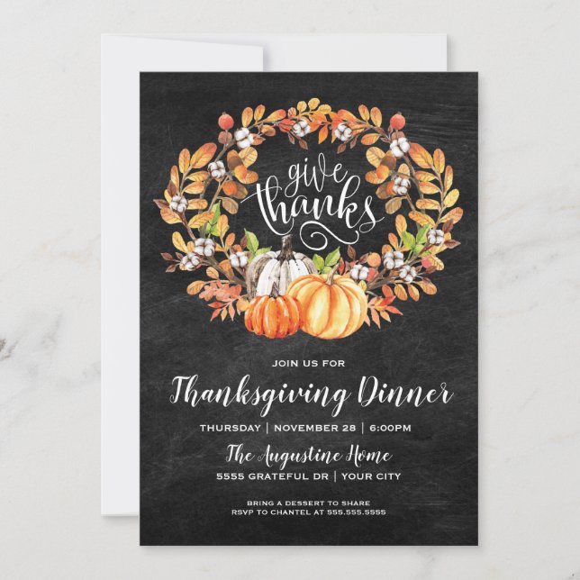 Give Thanks Thanksgiving Dinner Invitation (Front)