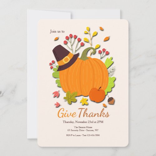 Give Thanks Thanksgiving Dinner Invitation