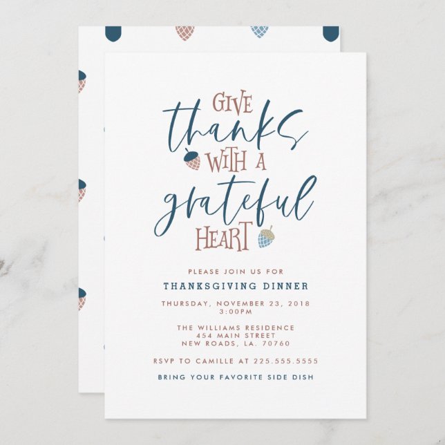 Give Thanks Thanksgiving Dinner Invitation (Front/Back)