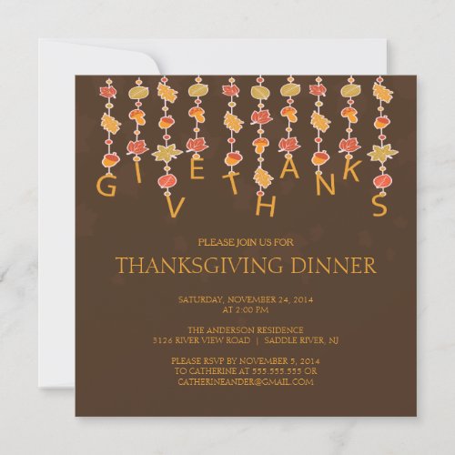 Give Thanks Thanksgiving Dinner Party Invitation