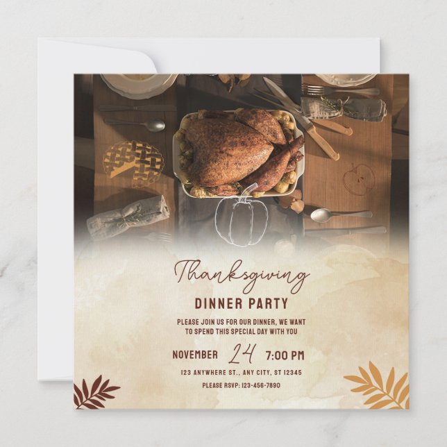 Give Thanks, Thanksgiving dinner party Printable Invitation (Front)