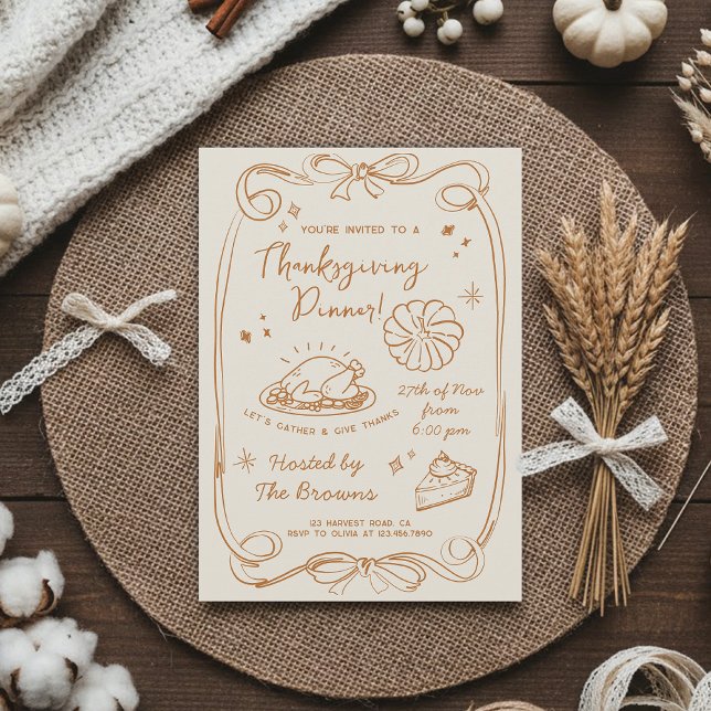 Give Thanks Thanksgiving Dinner Rustic Invitation (Creator Uploaded)