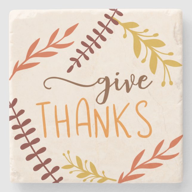 Give Thanks Thanksgiving Fall Decor Foliage Autumn Stone Coaster (Front)