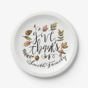 Give Thanks. Thanksgiving Family Celebration. Paper Plates
