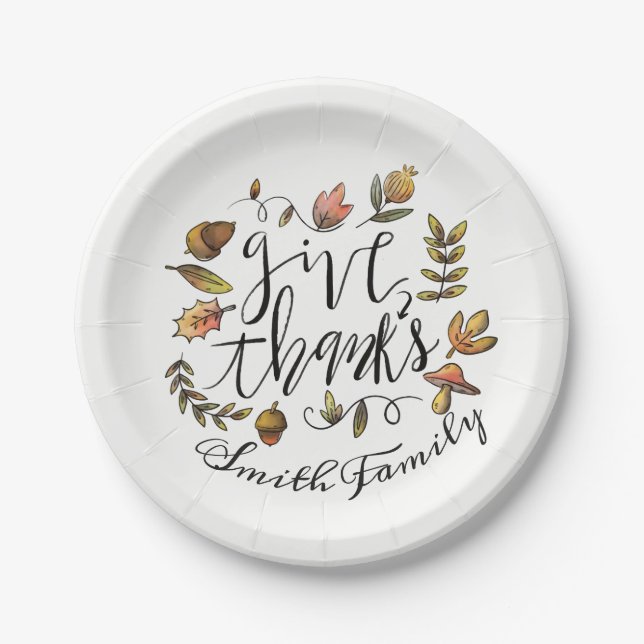 Give Thanks. Thanksgiving Family Celebration. Paper Plates (Front)