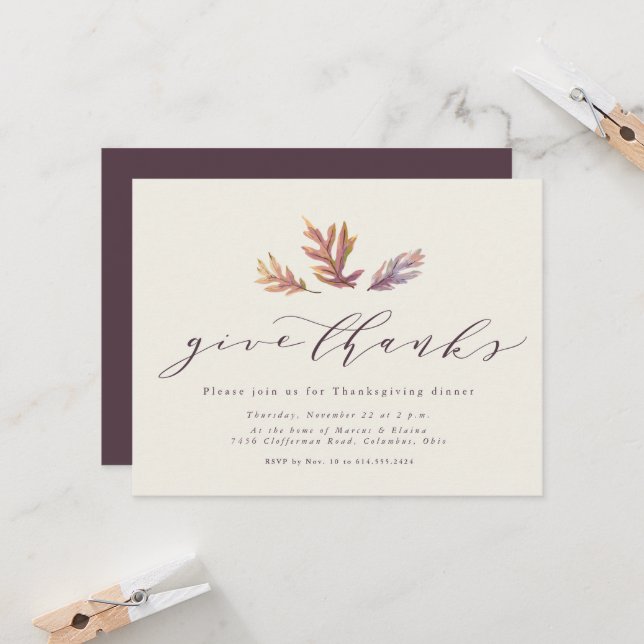 Give thanks Thanksgiving invitation (Front/Back In Situ)