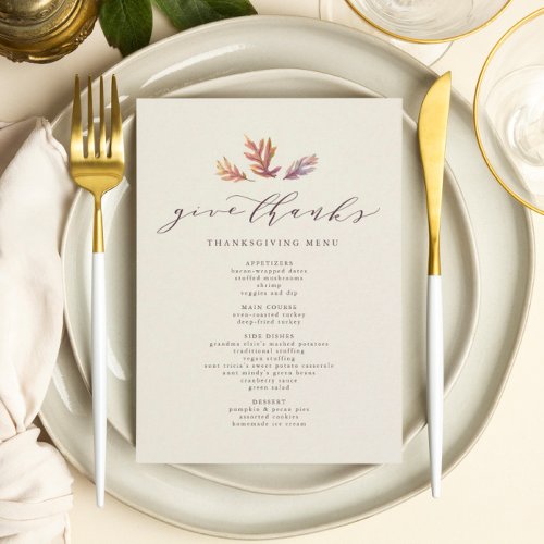 Give thanks Thanksgiving menu