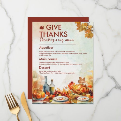 give thanks thanksgiving menu leaves fall autumn