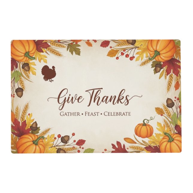 Give Thanks Thanksgiving Paper Placemats (Front)