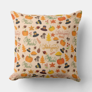 Give Thanks Thanksgiving Pattern Throw Pillow