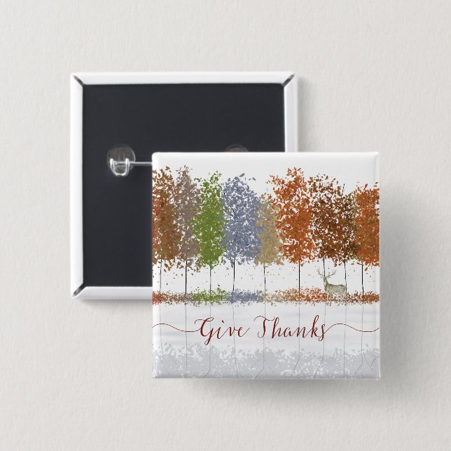 Give Thanks Thanksgiving Trees and Lone Deer Button (Front & Back)