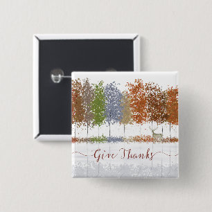 Give Thanks Thanksgiving Trees and Lone Deer Button