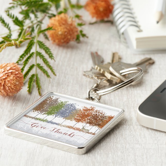 Give Thanks Thanksgiving Trees and Lone Deer Keychain (Side)