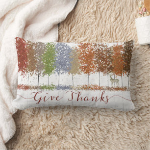 Give Thanks Thanksgiving Trees and Lone Deer Lumbar Pillow