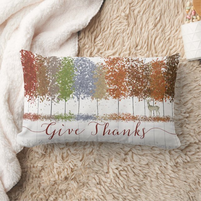 Give Thanks Thanksgiving Trees and Lone Deer Lumbar Pillow (Blanket)