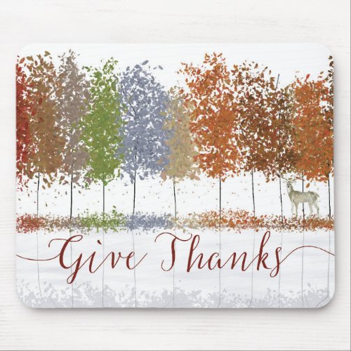 Give Thanks Thanksgiving Trees and Lone Deer Mouse Pad