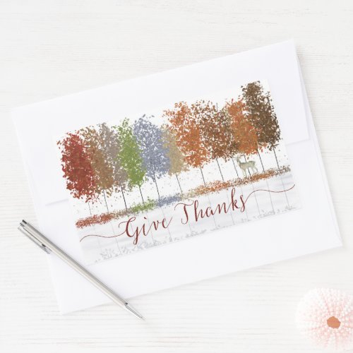 Give Thanks Thanksgiving Trees and Lone Deer Rectangular Sticker