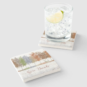 Give Thanks Thanksgiving Trees and Lone Deer Stone Coaster