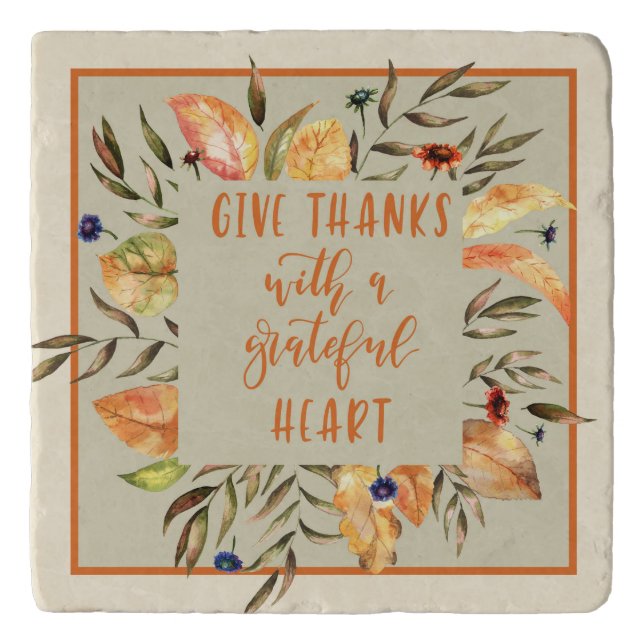 Give Thanks -Thanksgiving Trivet with Wreath (Front)