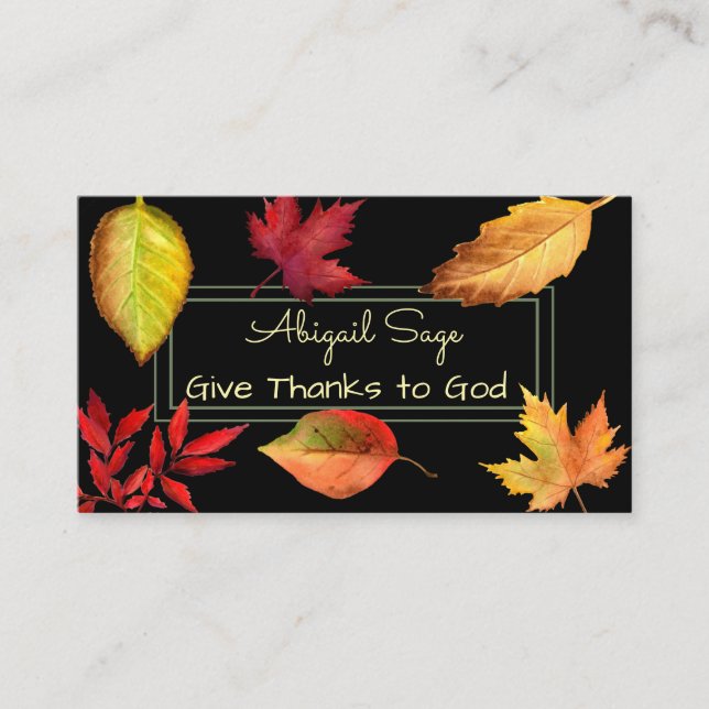 Give Thanks to God, Beautiful Autumn Leaves Business Card (Front)