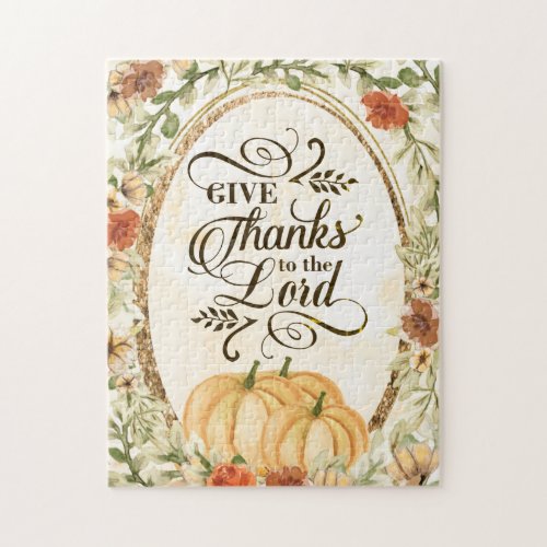 Give Thanks to the Lord Autumn Flowers Pumpkins  Jigsaw Puzzle