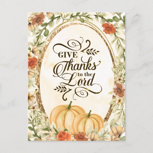 Give Thanks to the Lord Autumn Flowers  Pumpkins Postcard