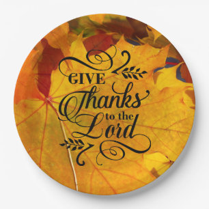 Give Thanks to the Lord Beautiful Fall Leaves Paper Plates