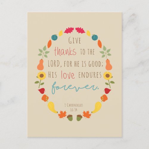 Give thanks to the Lord Fall Bible Verse Postcard