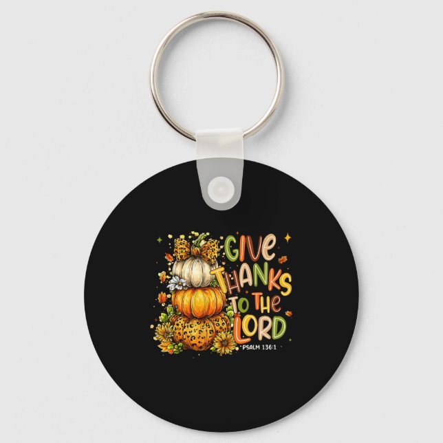 Give Thanks To The Lord Fall Christian Cross Coque Keychain (Front)