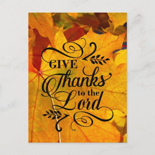 Give Thanks to the Lord Fall Leaves Thanksgiving Postcard