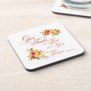 Give Thanks to the Lord fall watercolor floral  Beverage Coaster