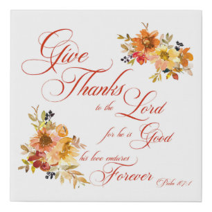 Give Thanks to the Lord fall watercolor floral Faux Canvas Print