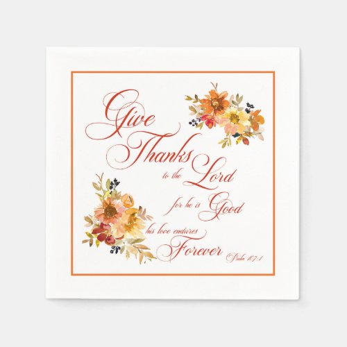 Give Thanks to the Lord fall watercolor floral Nap Napkins