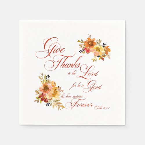 Give Thanks to the Lord fall watercolor floral Napkins