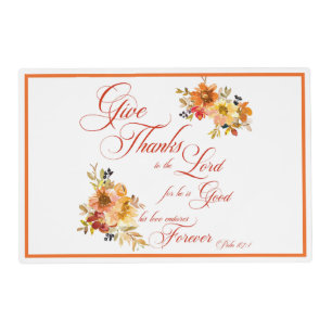 Give Thanks to the Lord fall watercolor floral Pla Placemat