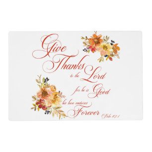 Give Thanks to the Lord fall watercolor floral Placemat
