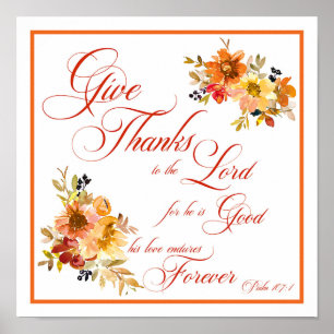 Give Thanks to the Lord fall watercolor floral Pos Poster