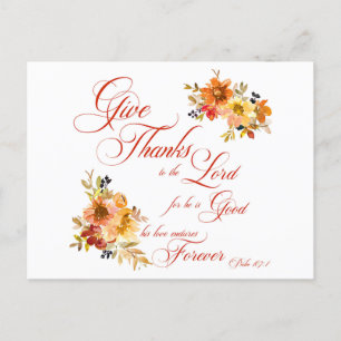 Give Thanks to the Lord fall watercolor floral Postcard
