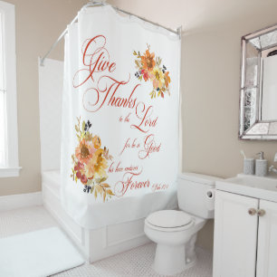 Give Thanks to the Lord fall watercolor floral Shower Curtain