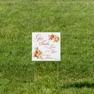 Give Thanks to the Lord fall watercolor floral Sign