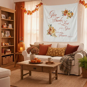 Give Thanks to the Lord fall watercolor floral Tapestry