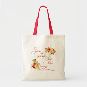 Give Thanks to the Lord fall watercolor floral  Tote Bag