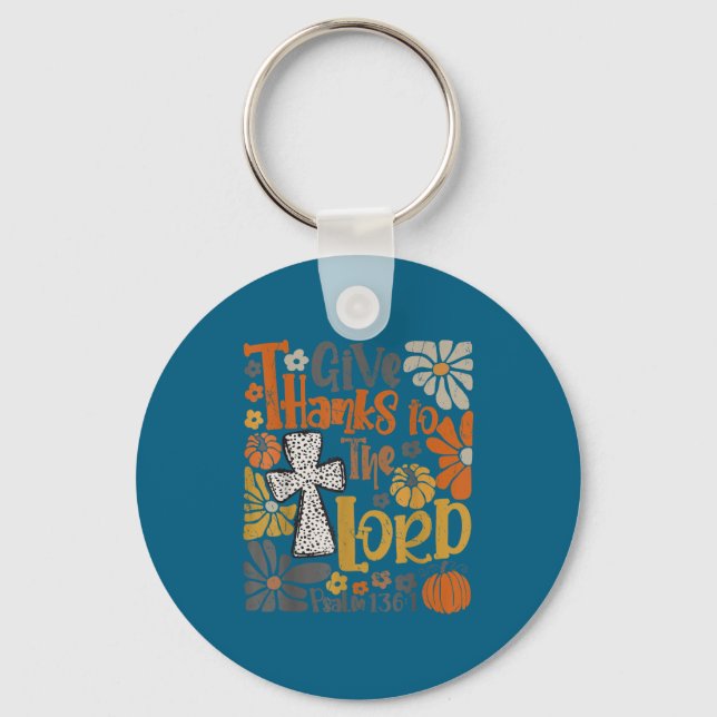 Give Thanks To The Lord Floral Boho Retro Thanksgi Keychain (Front)