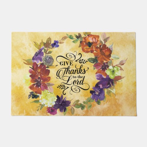 Give Thanks to the Lord  Floral Wreath Doormat