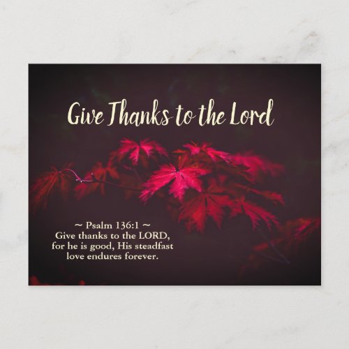 Give Thanks to the Lord Inspiration Bible Verse Postcard