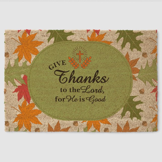 Give Thanks to the Lord | Personalized Fall  Fiber Doormat (Front)