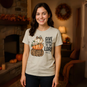 Give Thanks To The Lord Psalm 136:1 Pumpkin Stack Tri-Blend Shirt