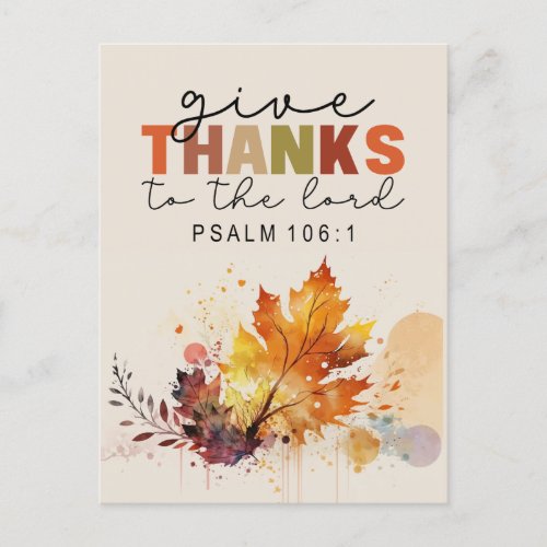 Give Thanks to the Lord Thanksgiving Bible Verse Postcard