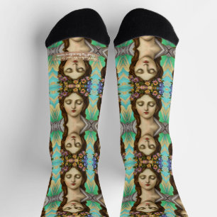Give thanks to the Lord woman with flowers Socks